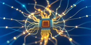 Microchip with glowing data streams