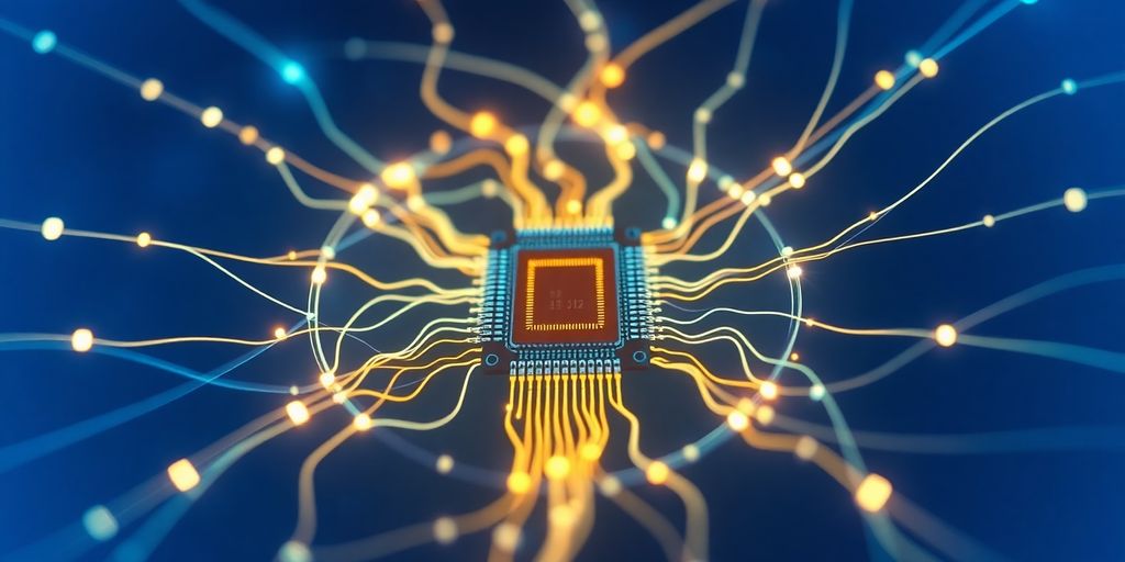 Microchip with glowing data streams